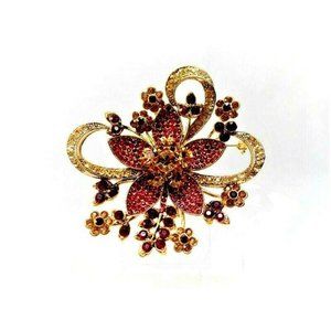 Avon Brooch Flower Faux Garnet Amber Rhinestone 35